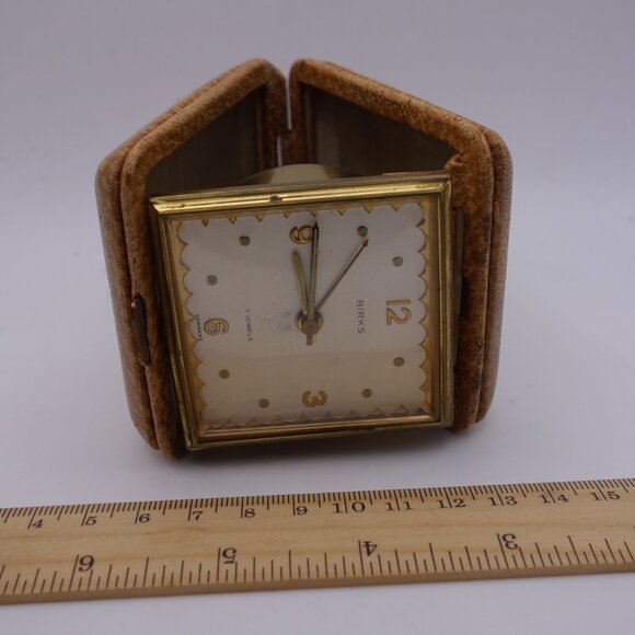 Vintage Birks 7 Jewels Germany Genuine Leather Travel Alarm Clock Still Ticking - Picture 6 of 15